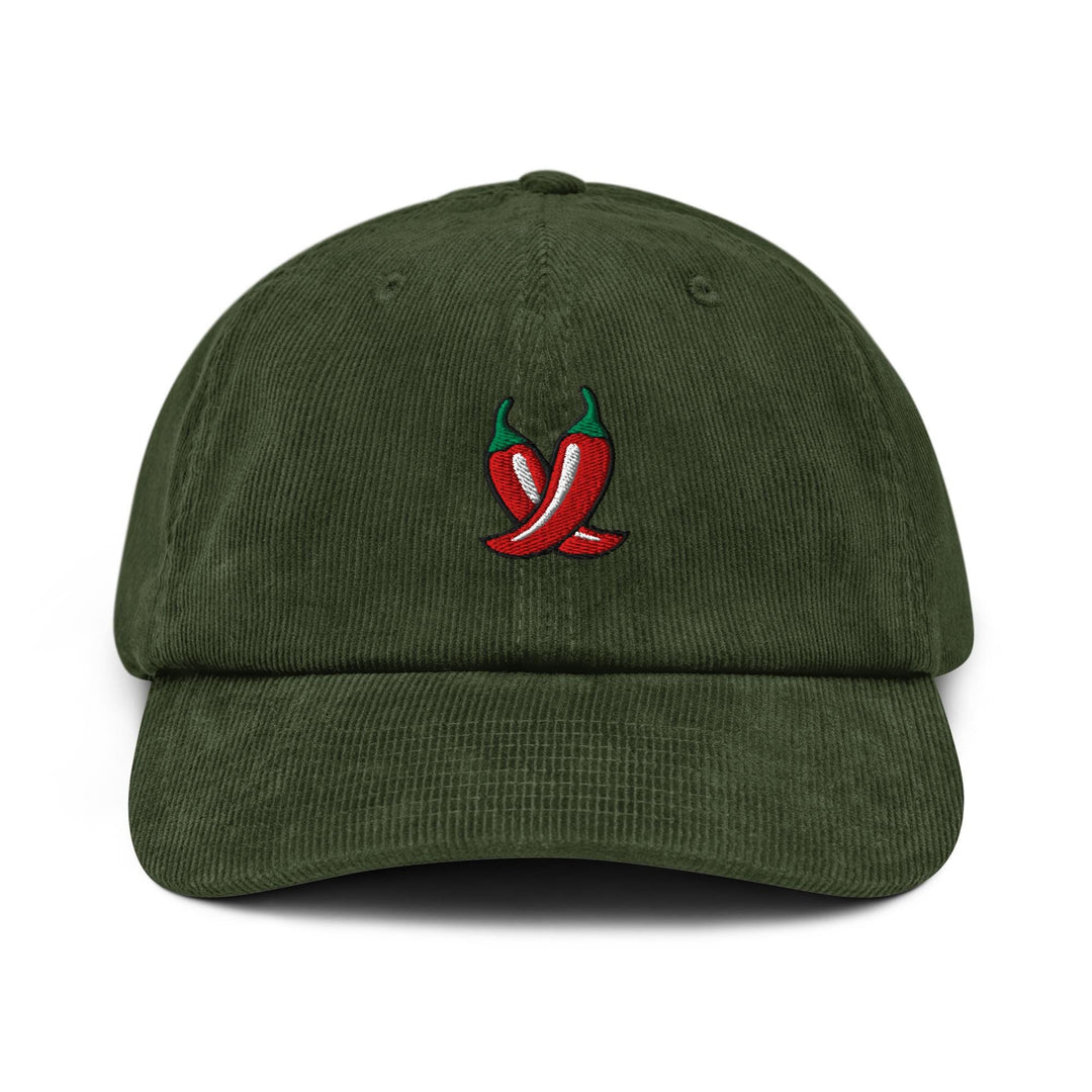Spicy Red Chili  Peppers Embroidered Cotton Corduroy Hat: Adjustable Fit