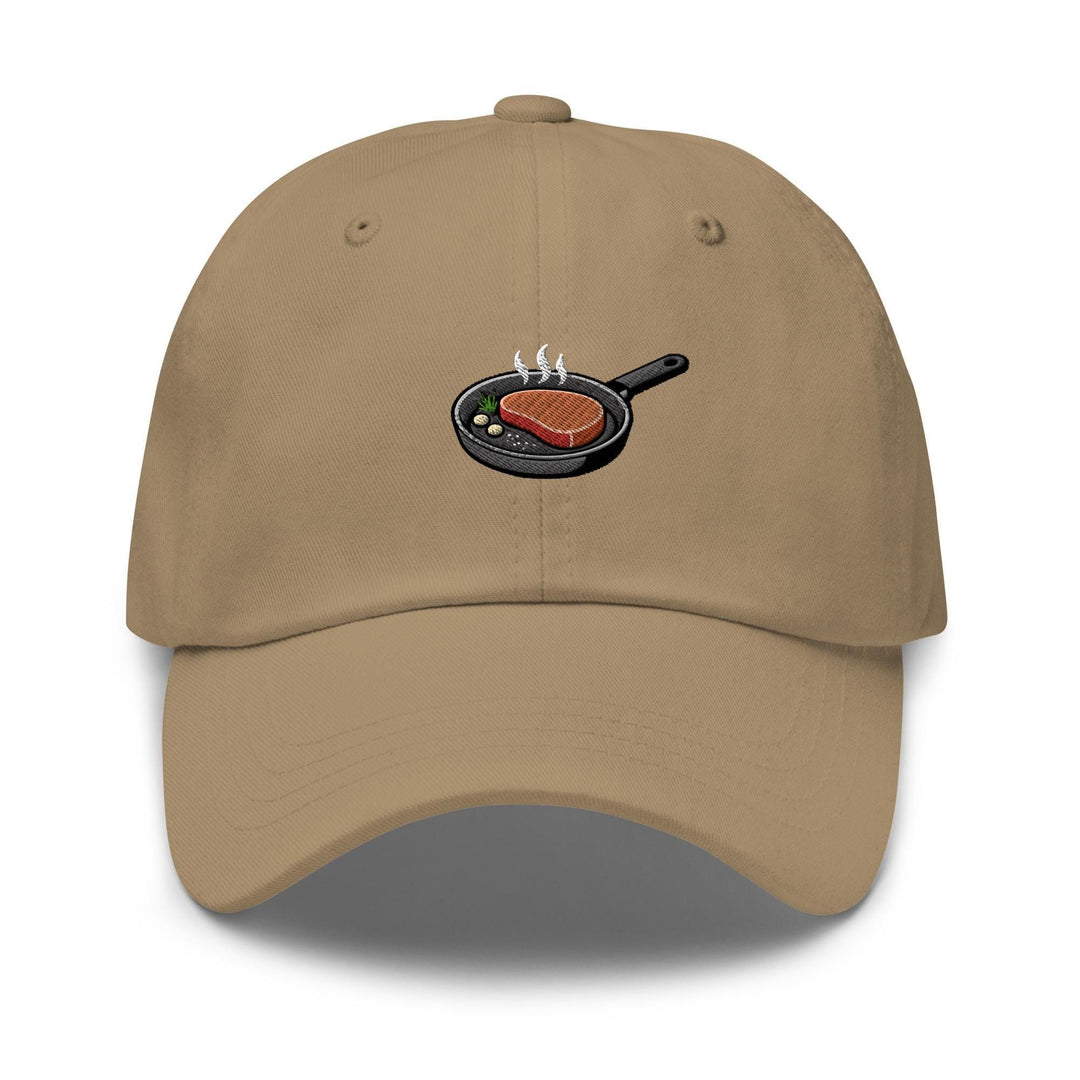 Steak in Pan Embroidered Dad Cap: Chino Cotton Twill Adjustable Unisex Hat