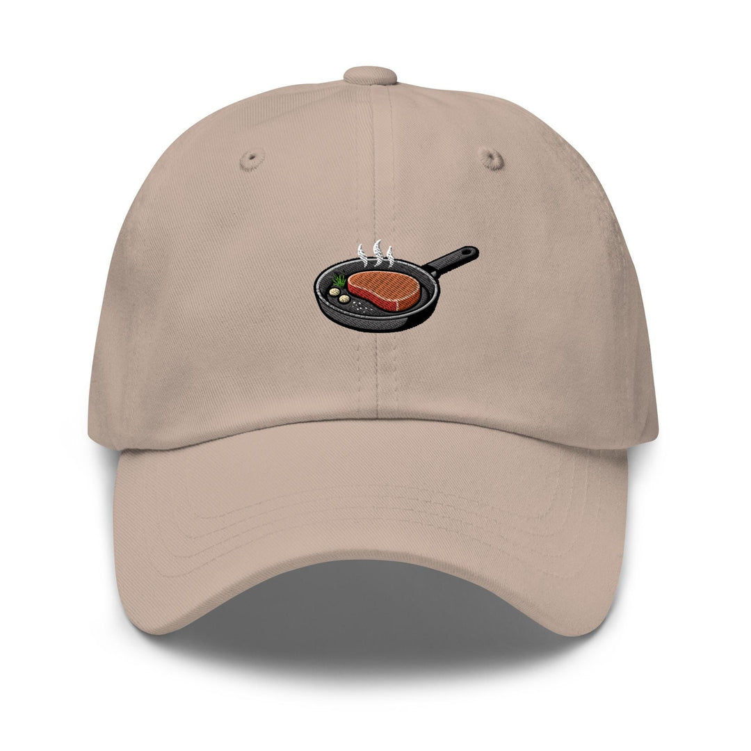 Steak in Pan Embroidered Dad Cap: Chino Cotton Twill Adjustable Unisex Hat