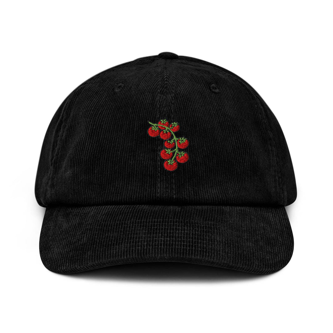 Cherry Tomato Vine Embroidered Cotton Corduroy Hat: Adjustable Fit