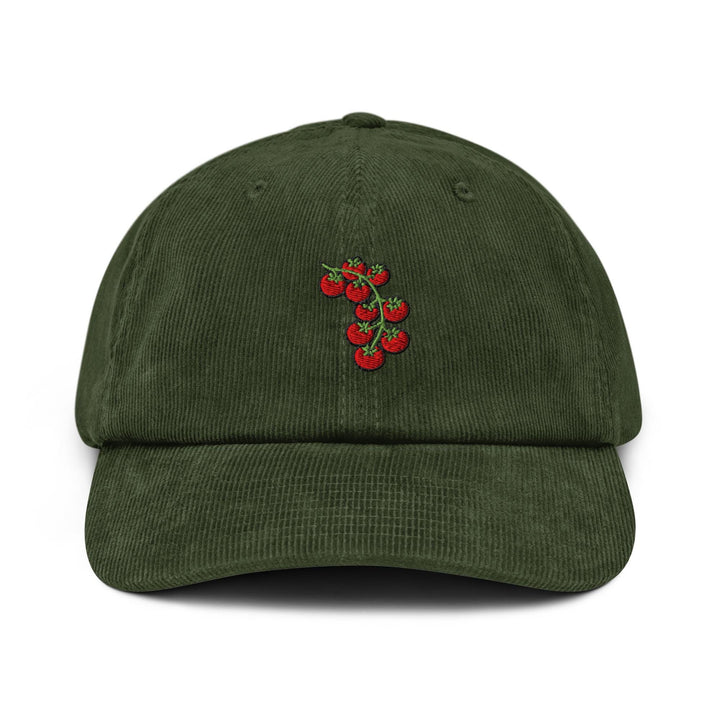 Cherry Tomato Vine Embroidered Cotton Corduroy Hat: Adjustable Fit