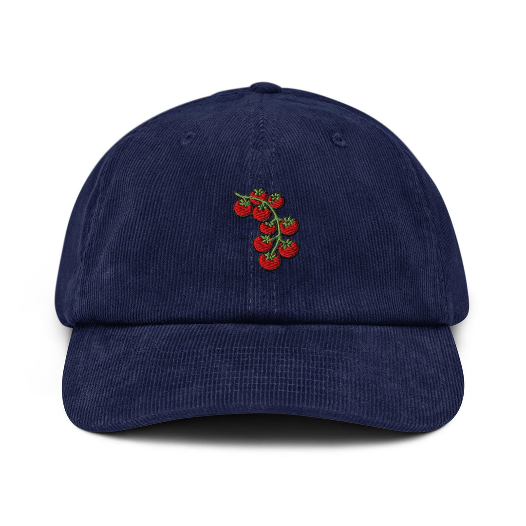 Cherry Tomato Vine Embroidered Cotton Corduroy Hat: Adjustable Fit