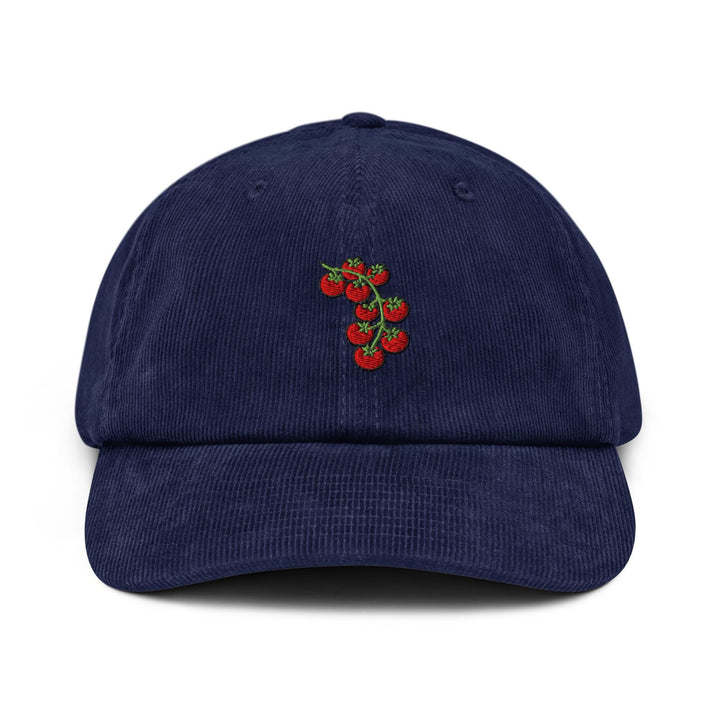 Cherry Tomato Vine Embroidered Cotton Corduroy Hat: Adjustable Fit