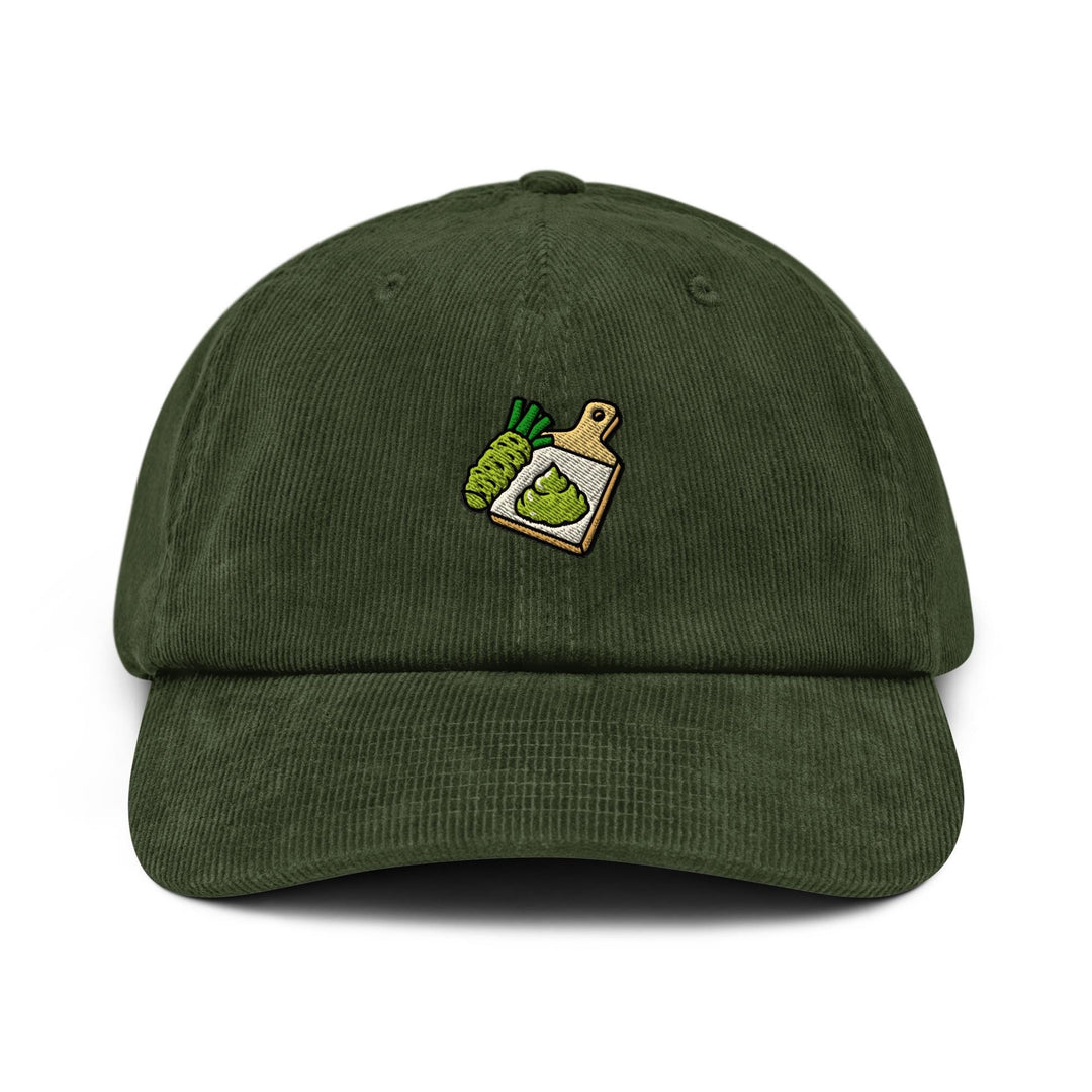 Freshly Grated Wasabi Embroidered Cotton Corduroy Hat: Adjustable Fit