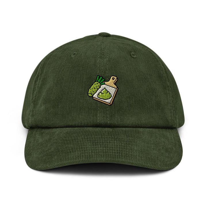 Freshly Grated Wasabi Embroidered Cotton Corduroy Hat: Adjustable Fit