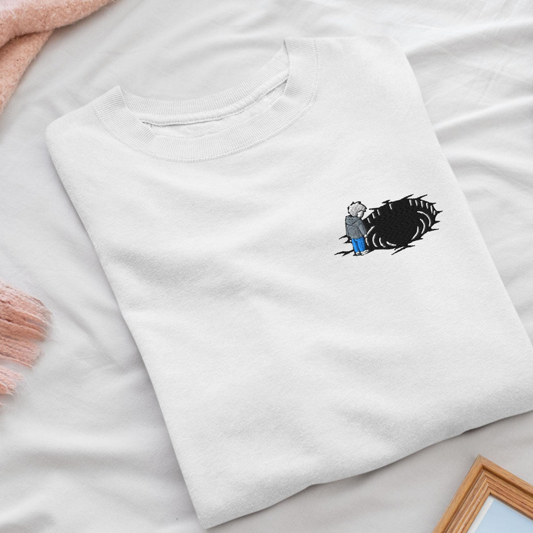 Staring Into the Abyss Embroidered Crewneck Sweatshirt: Cotton Blend, Unisex Fit