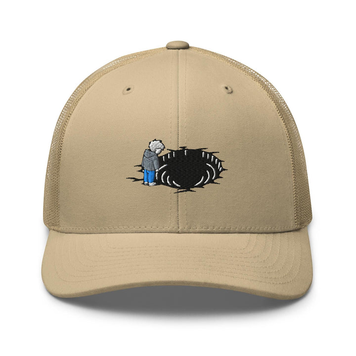Staring Into the Abyss Embroidered Trucker Hat: Structured Retro Cap with Mesh Back