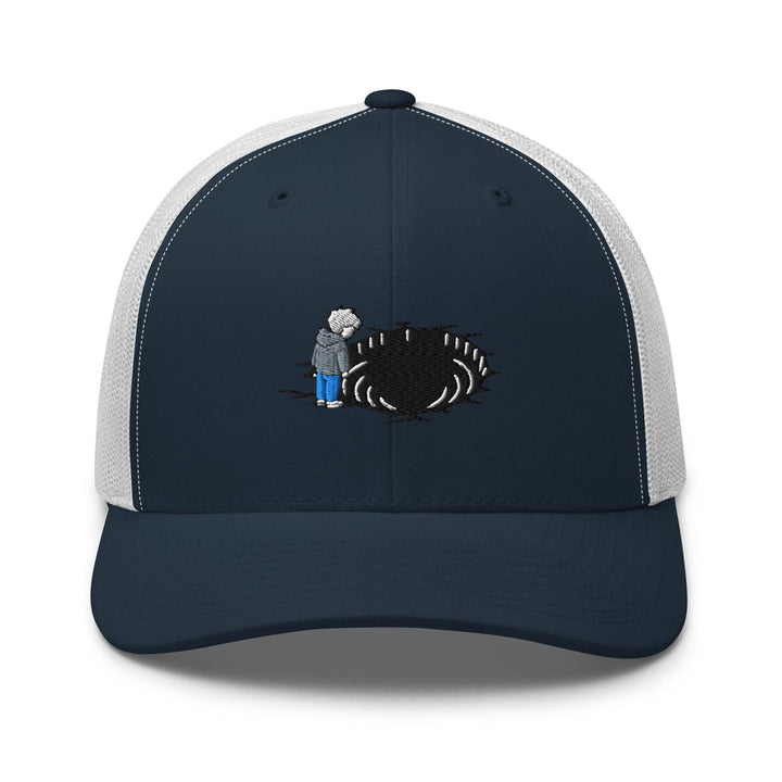 Staring Into the Abyss Embroidered Trucker Hat: Structured Retro Cap with Mesh Back