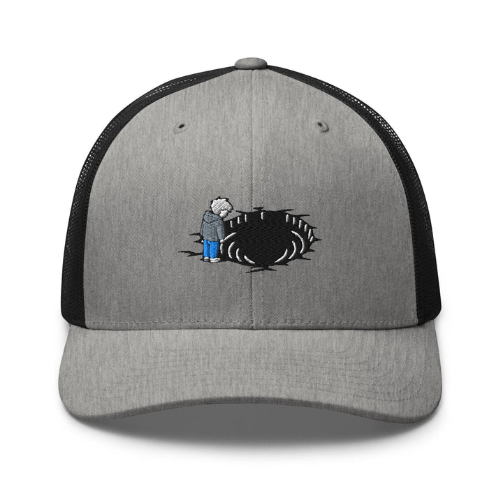 Staring Into the Abyss Embroidered Trucker Hat: Structured Retro Cap with Mesh Back