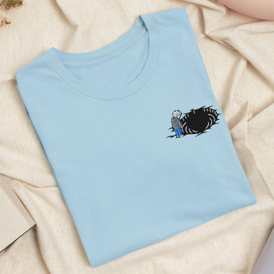 Staring Into the Abyss Embroidered T-Shirt: Lightweight Cotton, Unisex Fit