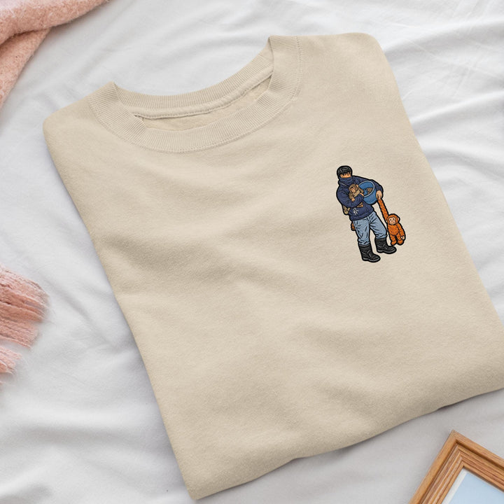 Punch Monkey Caretaker Embroidered Crewneck Sweatshirt: Cotton Blend, Unisex Fit