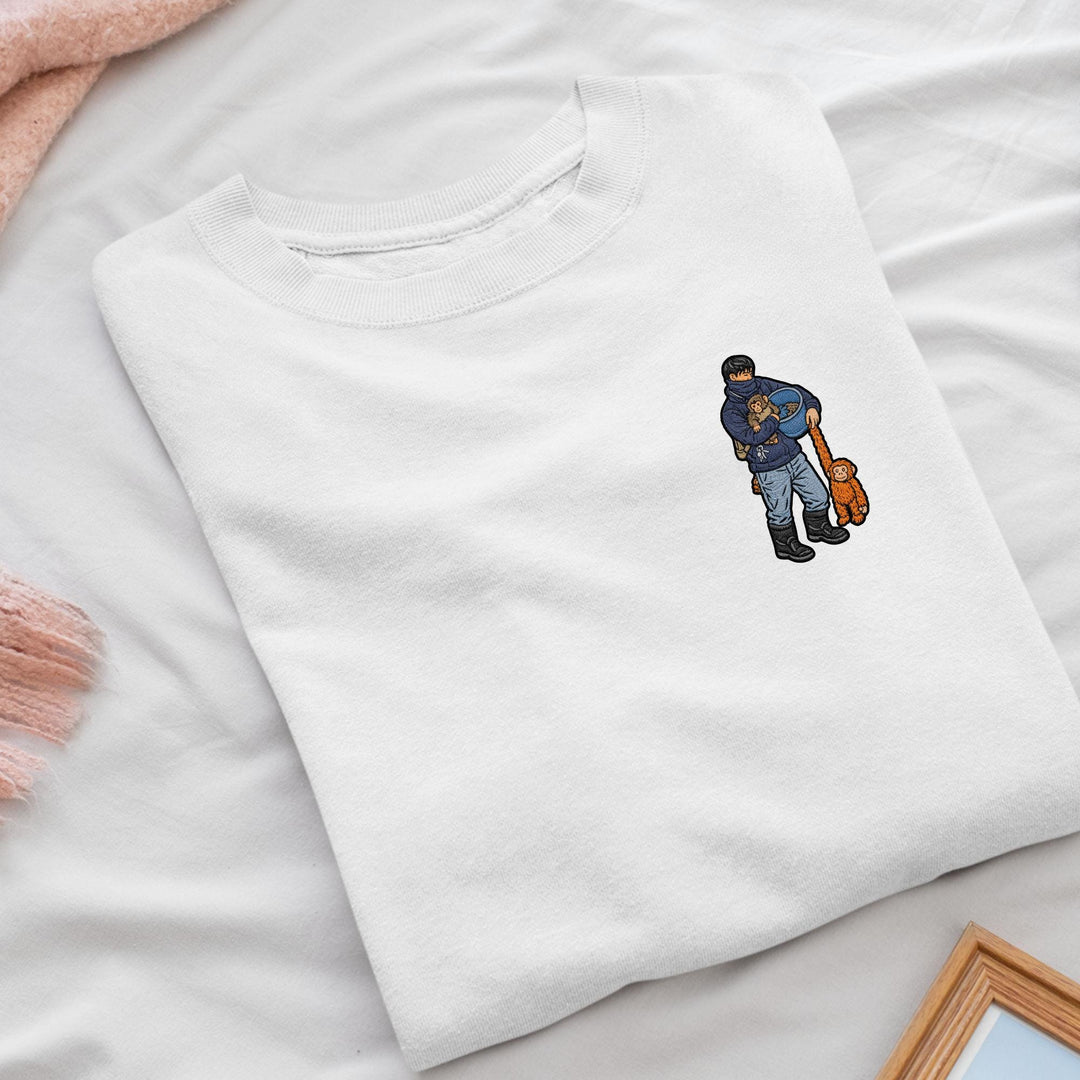 Punch Monkey Caretaker Embroidered Crewneck Sweatshirt: Cotton Blend, Unisex Fit