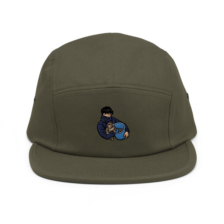 Punch Monkey &amp; His Caretaker Embroidered 5‑Panel Cotton Camper Cap: Adjustable Fit Unlimited