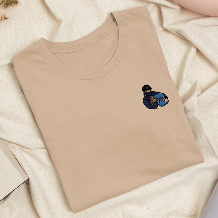 Punch Monkey &amp; His Caretaker Embroidered T-Shirt: Lightweight Cotton, Unisex Fit