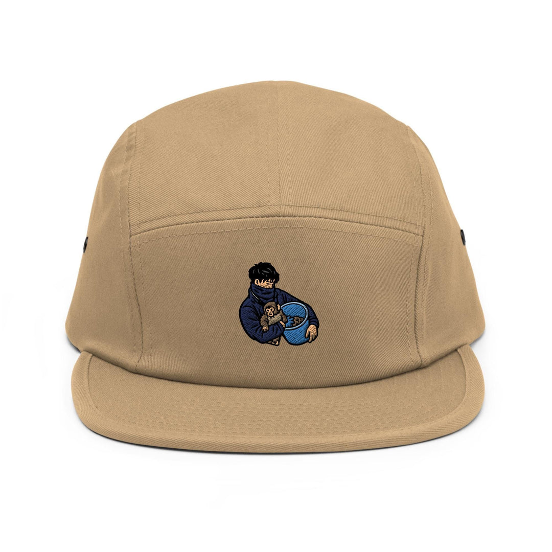Punch Monkey &amp; His Caretaker Embroidered 5‑Panel Cotton Camper Cap: Adjustable Fit Unlimited