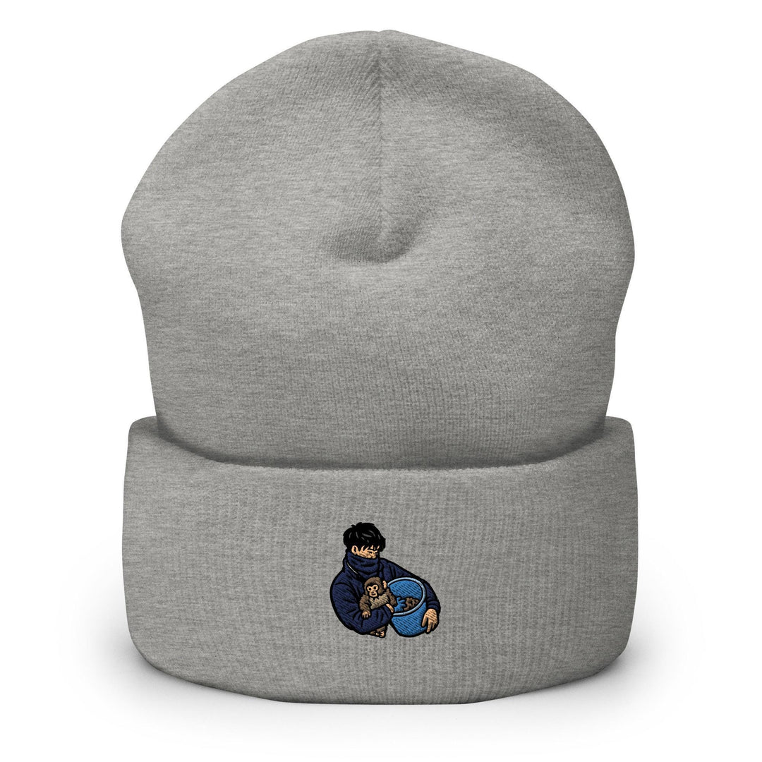 Punch Monkey &amp; His Caretaker Embroidered Cuffed Beanie: Cozy Unisex Winter Cap