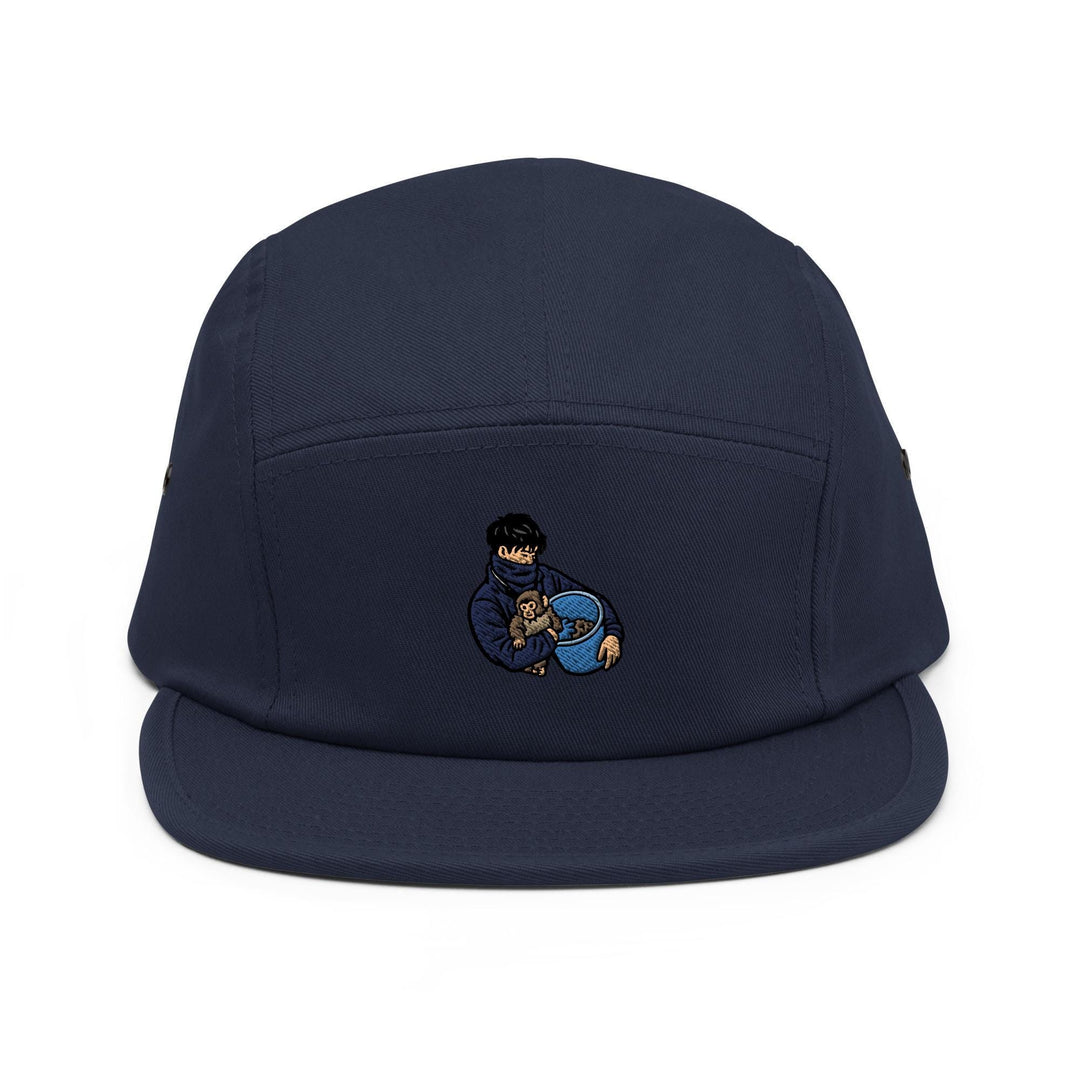 Punch Monkey &amp; His Caretaker Embroidered 5‑Panel Cotton Camper Cap: Adjustable Fit Unlimited