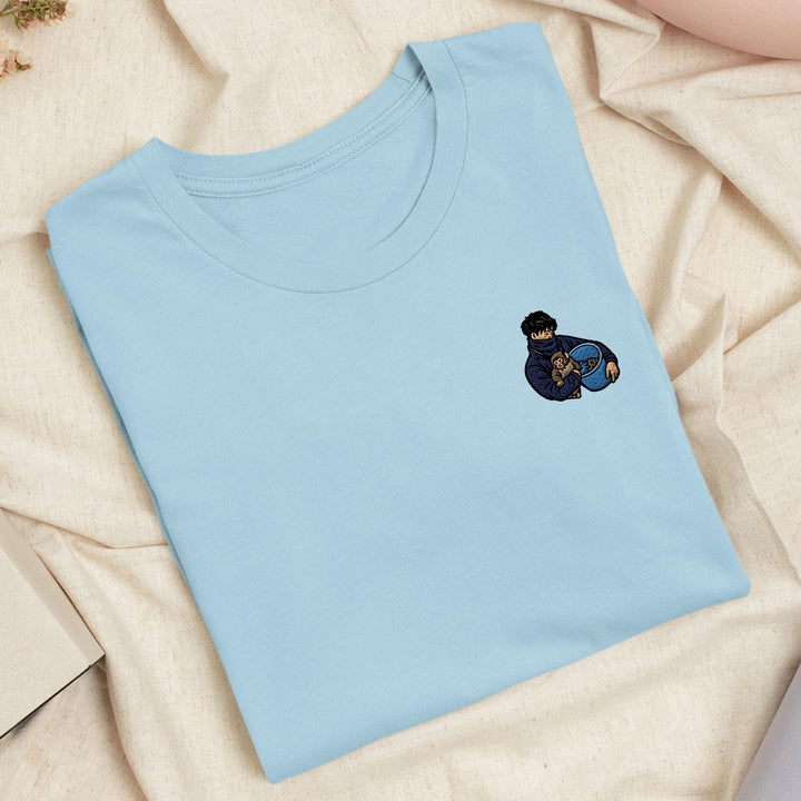 Punch Monkey &amp; His Caretaker Embroidered T-Shirt: Lightweight Cotton, Unisex Fit