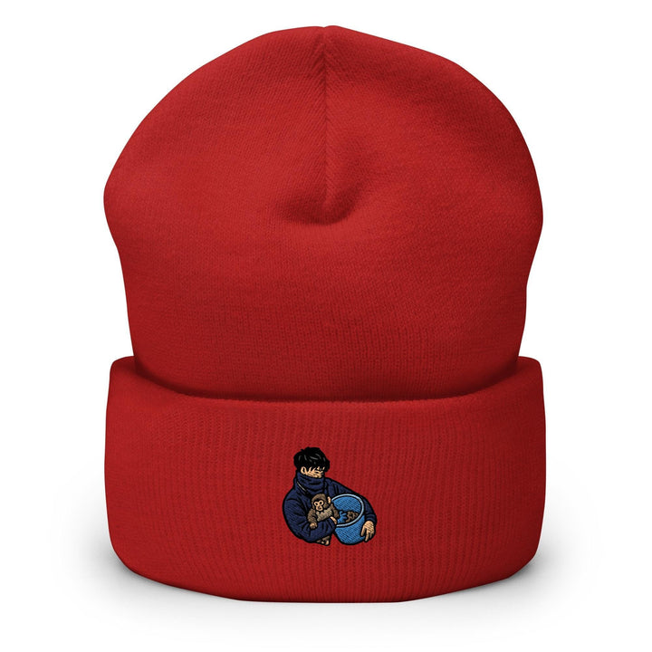 Punch Monkey &amp; His Caretaker Embroidered Cuffed Beanie: Cozy Unisex Winter Cap