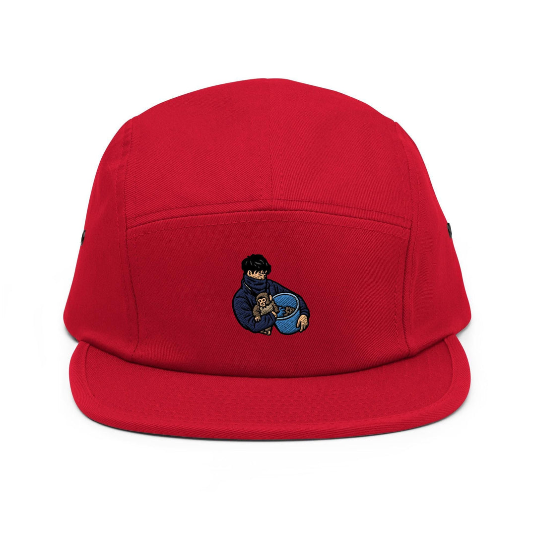 Punch Monkey &amp; His Caretaker Embroidered 5‑Panel Cotton Camper Cap: Adjustable Fit Unlimited