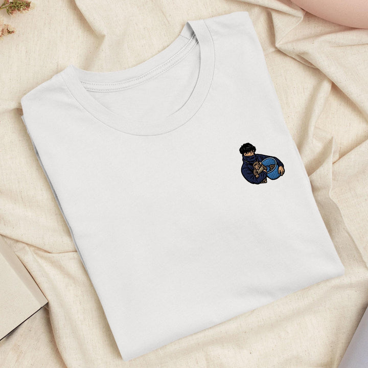 Punch Monkey &amp; His Caretaker Embroidered T-Shirt: Lightweight Cotton, Unisex Fit