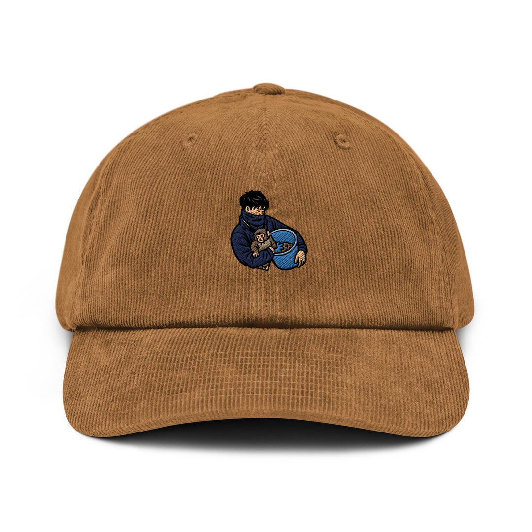 Punch Monkey &amp; His Caretaker Embroidered Cotton Corduroy Hat: Adjustable Fit