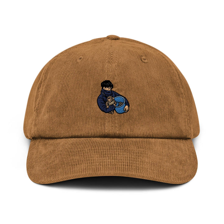 Punch Monkey &amp; His Caretaker Embroidered Cotton Corduroy Hat: Adjustable Fit
