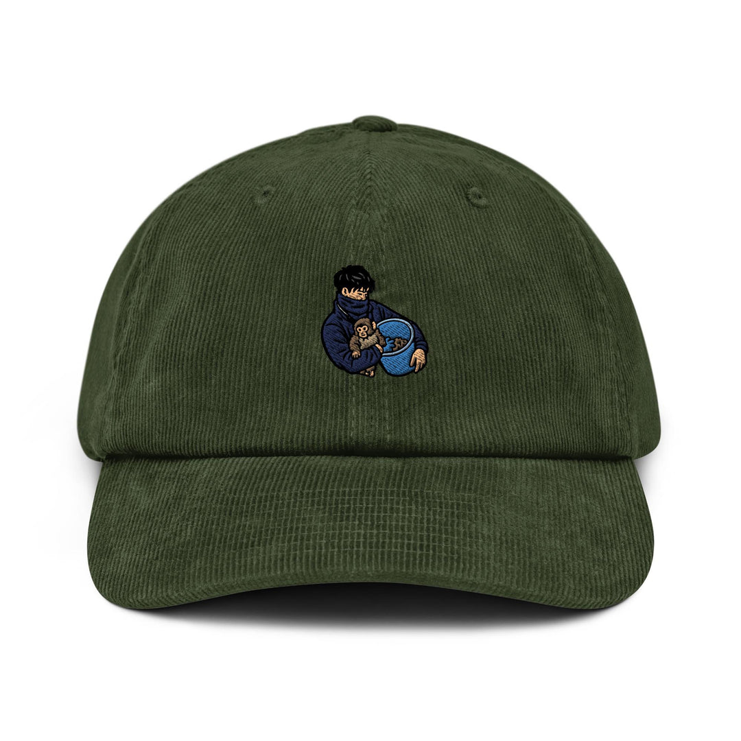 Punch Monkey &amp; His Caretaker Embroidered Cotton Corduroy Hat: Adjustable Fit