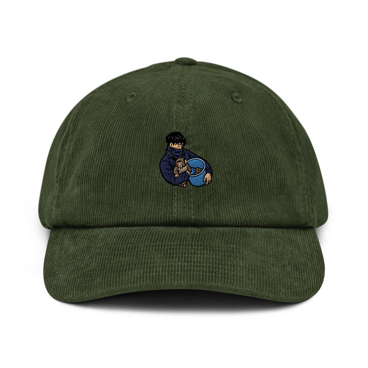 Punch Monkey &amp; His Caretaker Embroidered Cotton Corduroy Hat: Adjustable Fit