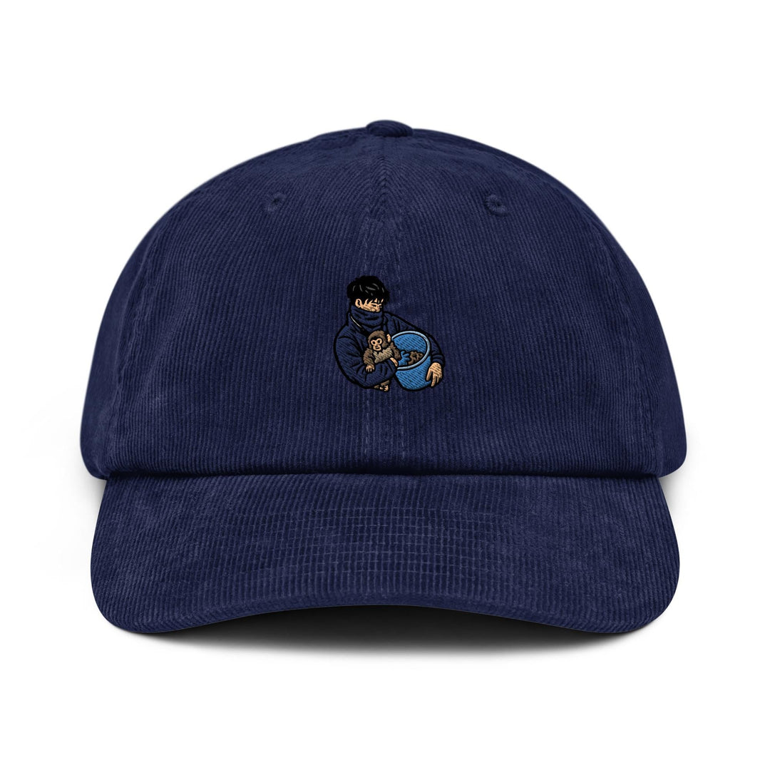 Punch Monkey &amp; His Caretaker Embroidered Cotton Corduroy Hat: Adjustable Fit