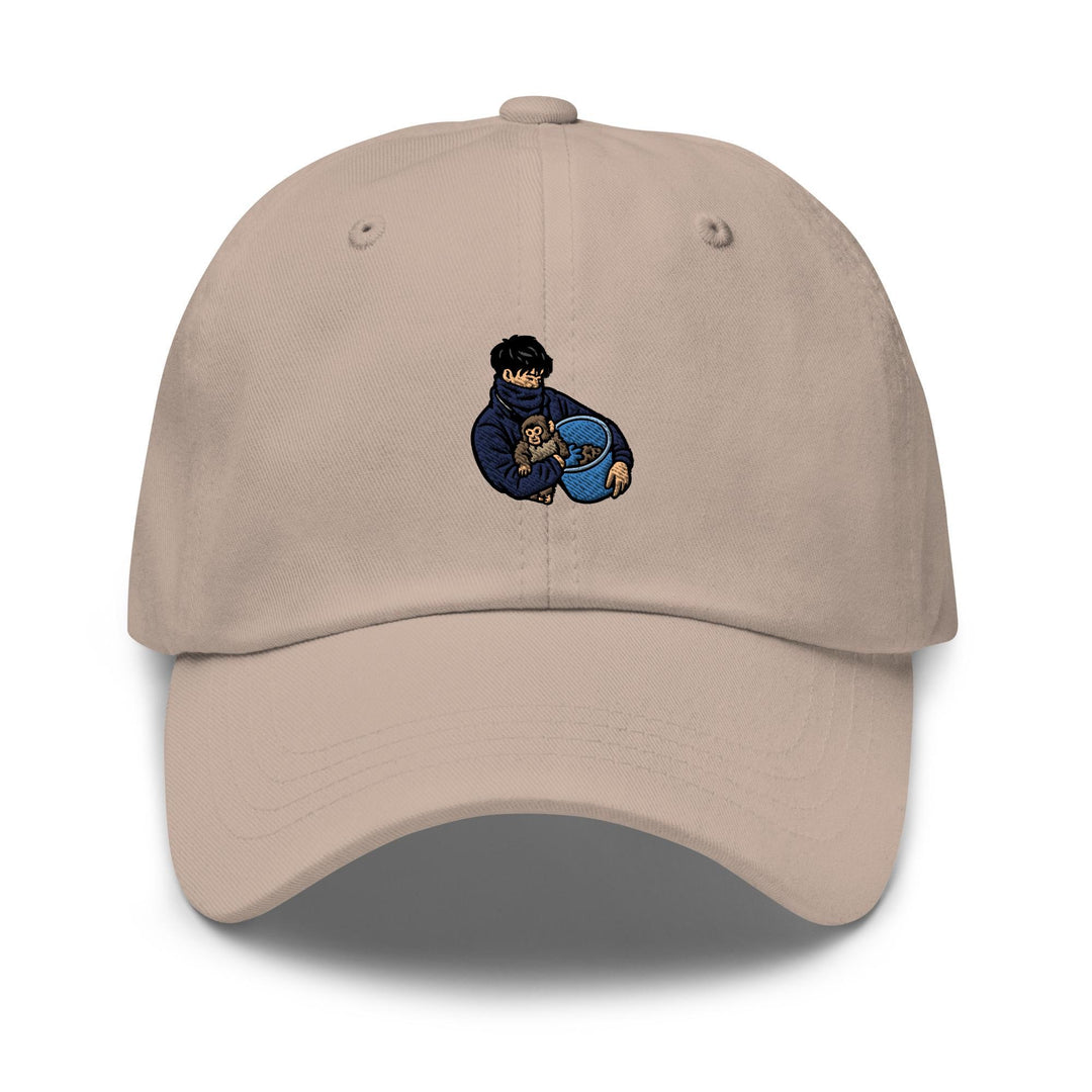 Punch Monkey &amp; His Caretaker Embroidered Dad Cap: Chino Cotton Twill Adjustable Unisex Hat