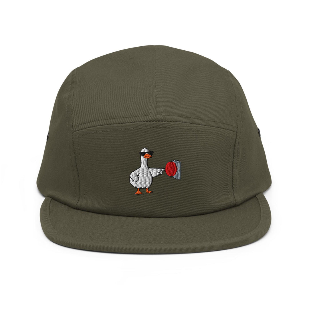 Rebellious Goose Embroidered 5‑Panel Cotton Camper Cap: Adjustable Fit