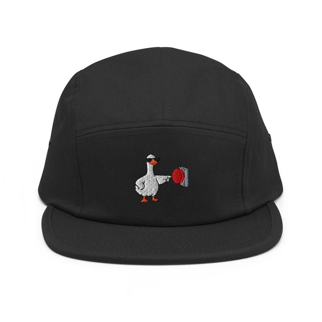 Rebellious Goose Embroidered 5‑Panel Cotton Camper Cap: Adjustable Fit