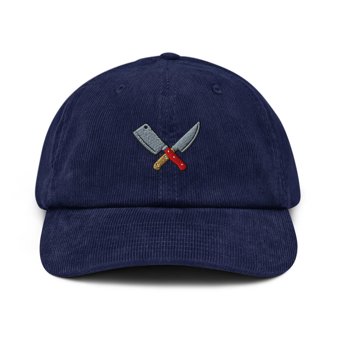 Crossed Kitchen Knives Embroidered Cotton Corduroy Hat: Adjustable Fit