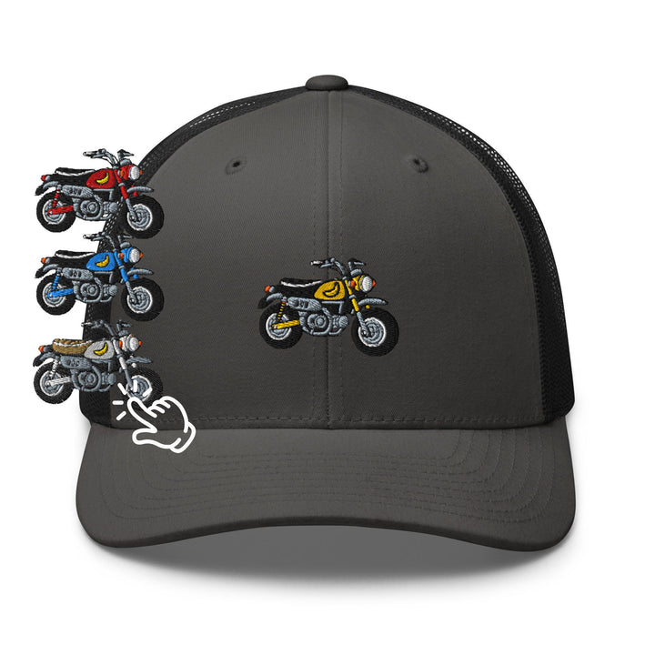 Chimp Mini Japanese Motorcycle Embroidered Trucker Hat: Structured Retro Cap with Mesh Back