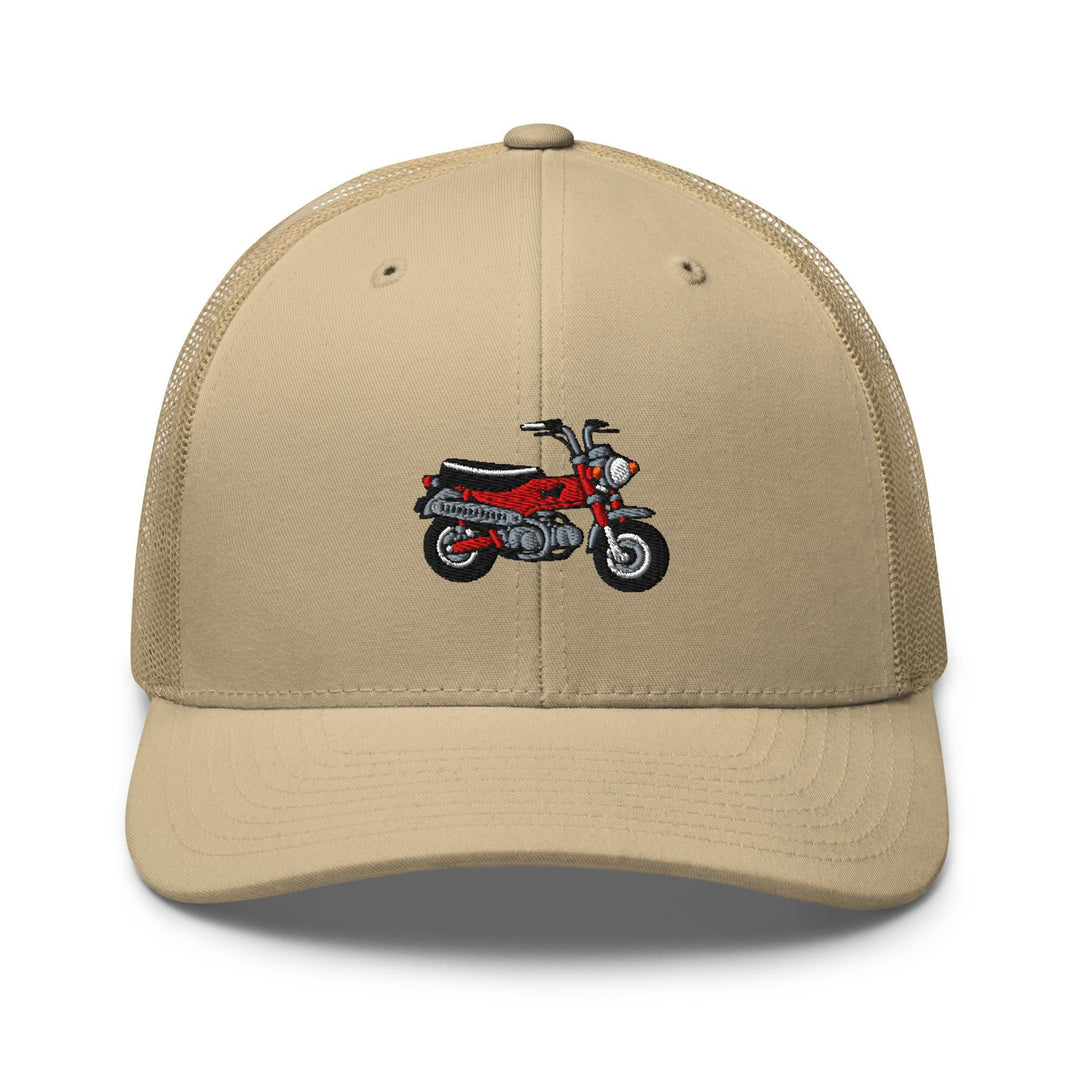 Max Mini Japanese Motorcycle Embroidered Trucker Hat: Structured Retro Cap with Mesh Back
