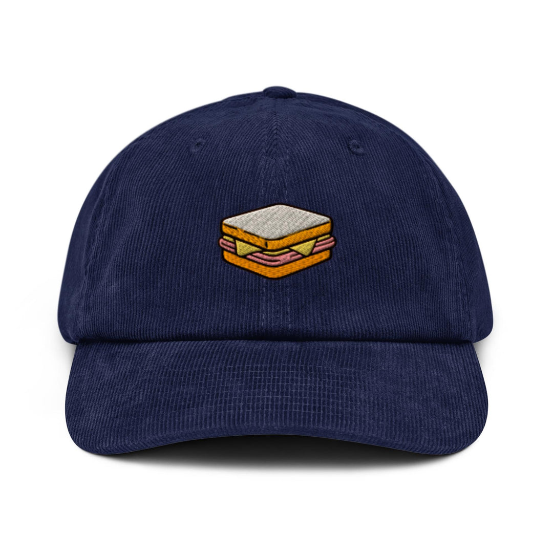 Ham and Cheese Sandwich Embroidered Cotton Corduroy Hat: Adjustable Fit