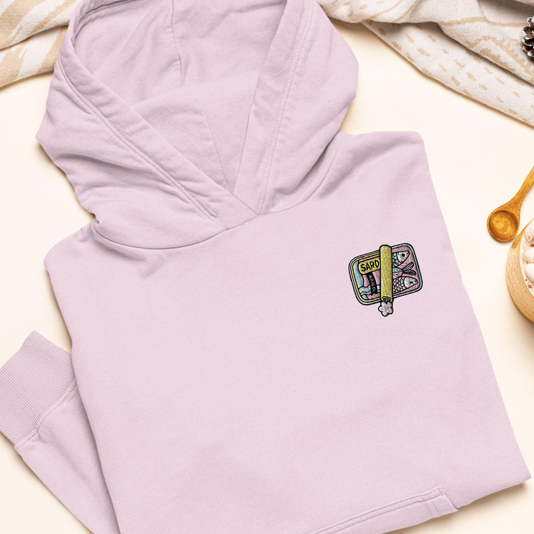 Pastel Sardine Can Embroidered Hoodie: Heavy Blend Cotton-Poly, Unisex Fit