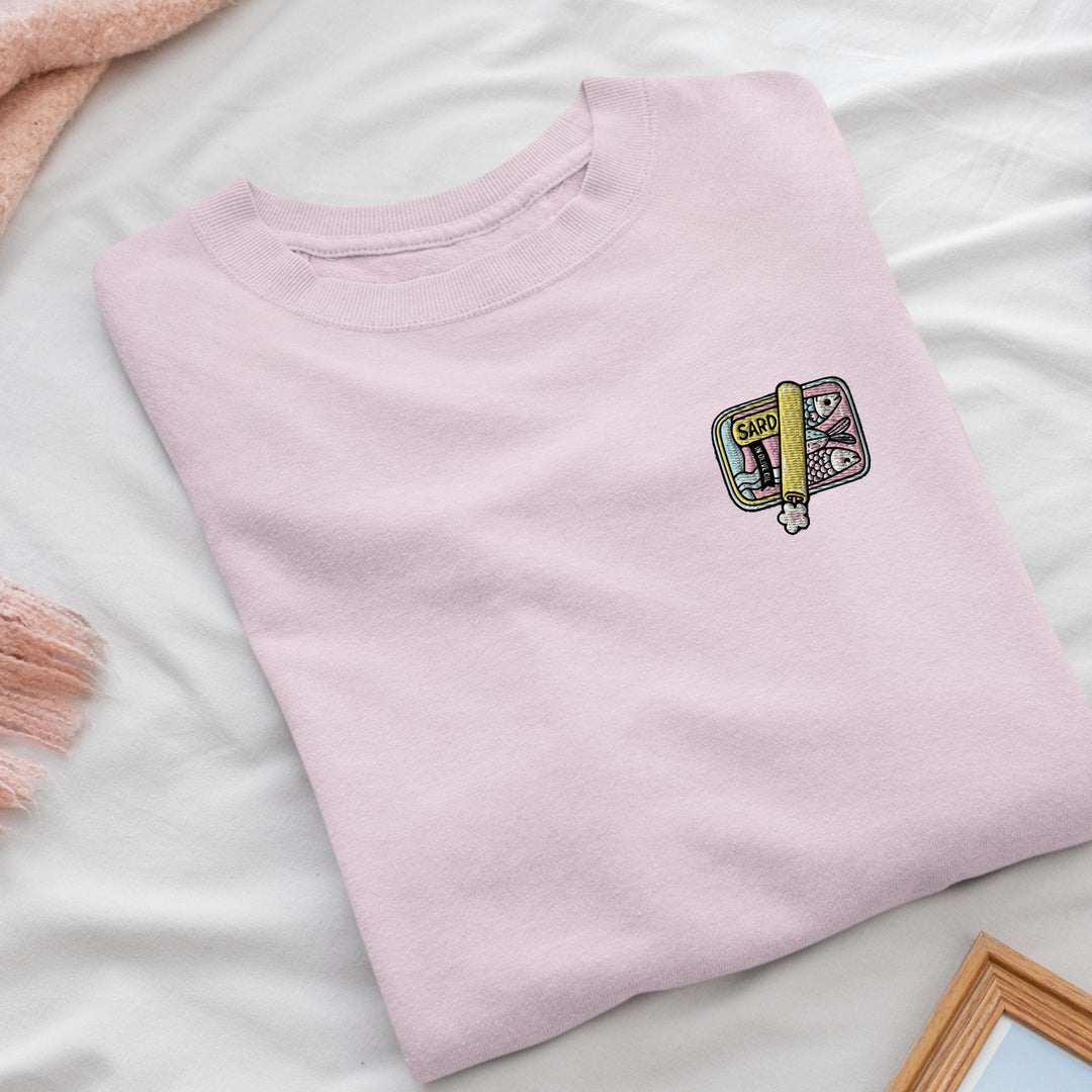 Pastel Sardine Can Embroidered Crewneck Sweatshirt: Cotton Blend, Unisex Fit