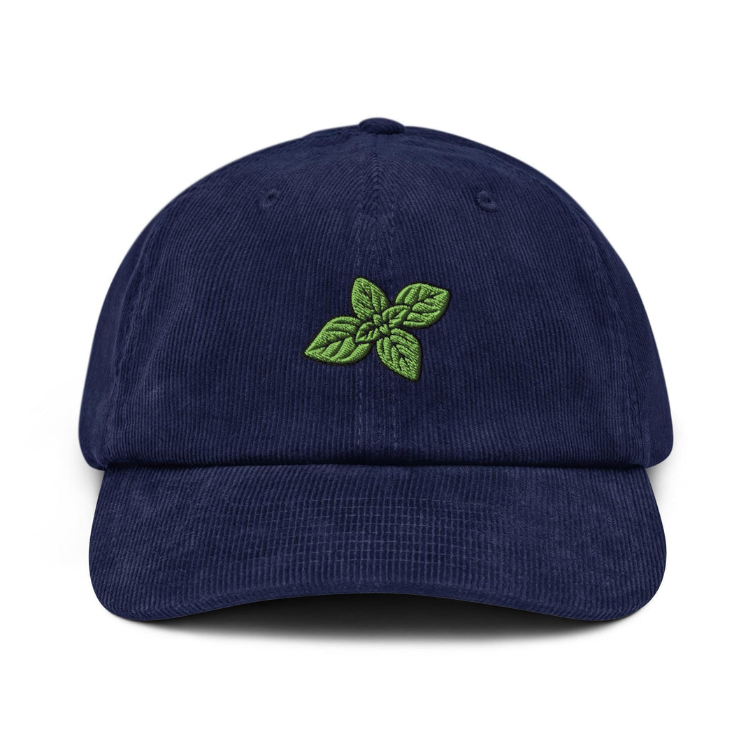 Basil Leaves Embroidered Cotton Corduroy Hat: Adjustable Fit
