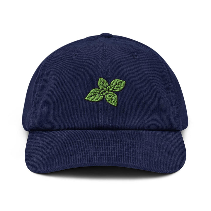 Basil Leaves Embroidered Cotton Corduroy Hat: Adjustable Fit