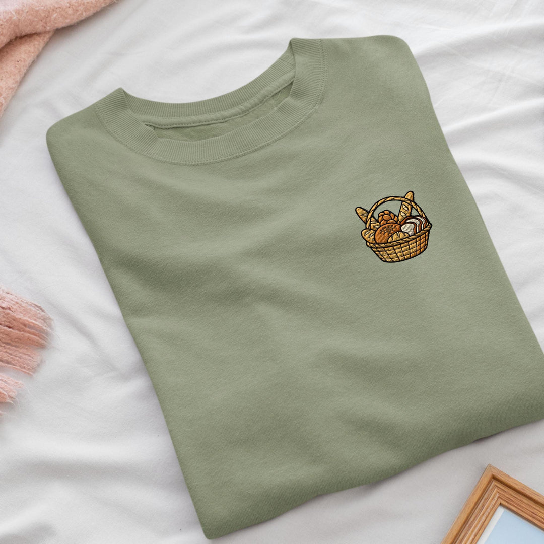 Fresh Bakery Bread Basket Embroidered Crewneck Sweatshirt: Cotton Blend, Unisex Fit