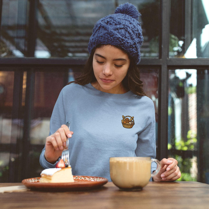 Fresh Bakery Bread Basket Embroidered Crewneck Sweatshirt: Cotton Blend, Unisex Fit