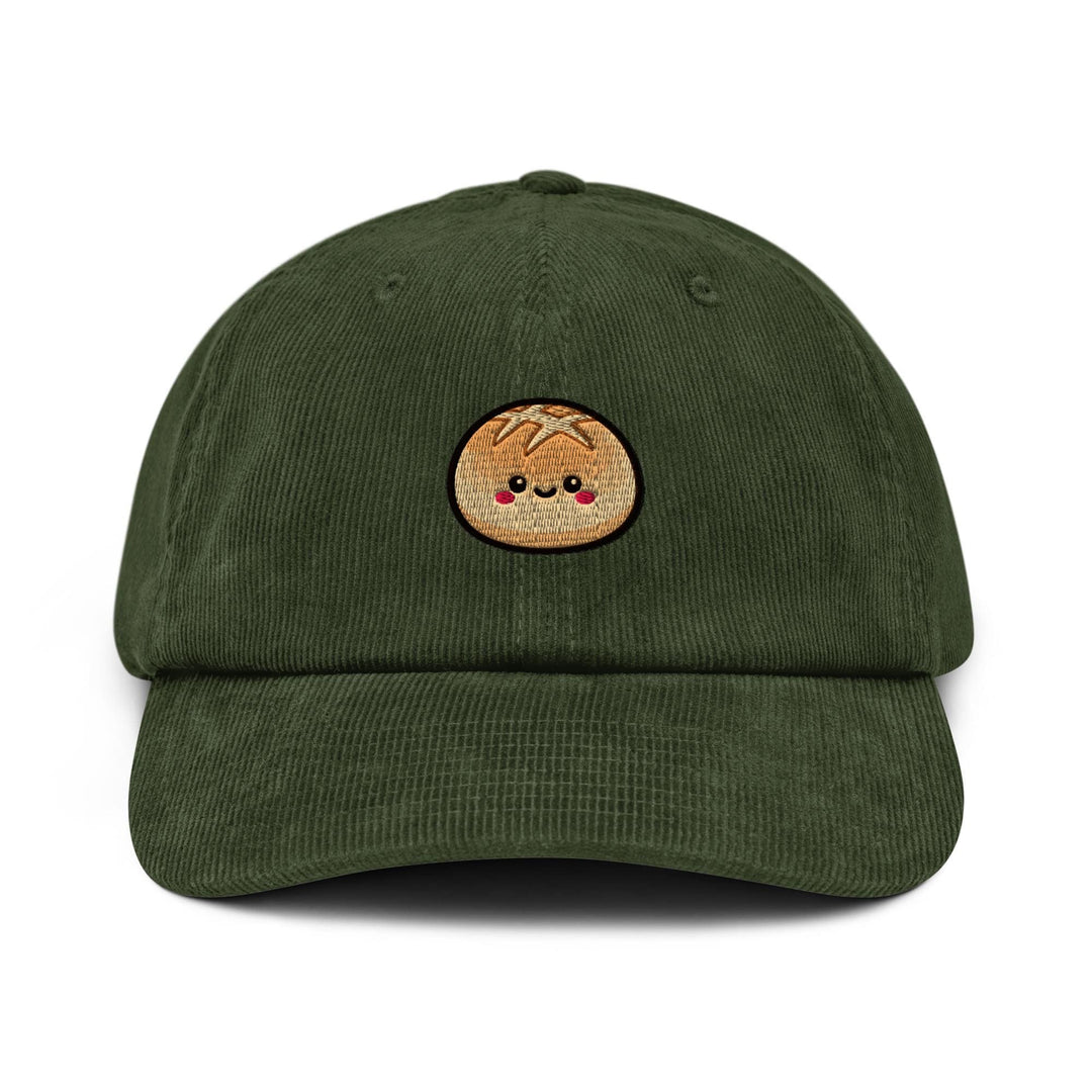 Kawaii Milk Bread Bun Embroidered Cotton Corduroy Hat: Adjustable Fit