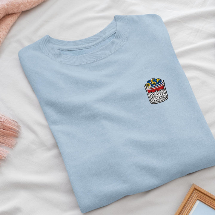 Chia Pudding Embroidered Crewneck Sweatshirt: Cotton Blend, Unisex Fit