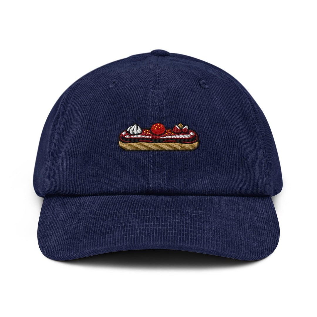 Fancy Chocolate Éclair Embroidered Cotton Corduroy Hat: Adjustable Fit
