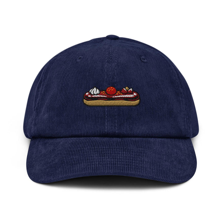 Fancy Chocolate Éclair Embroidered Cotton Corduroy Hat: Adjustable Fit