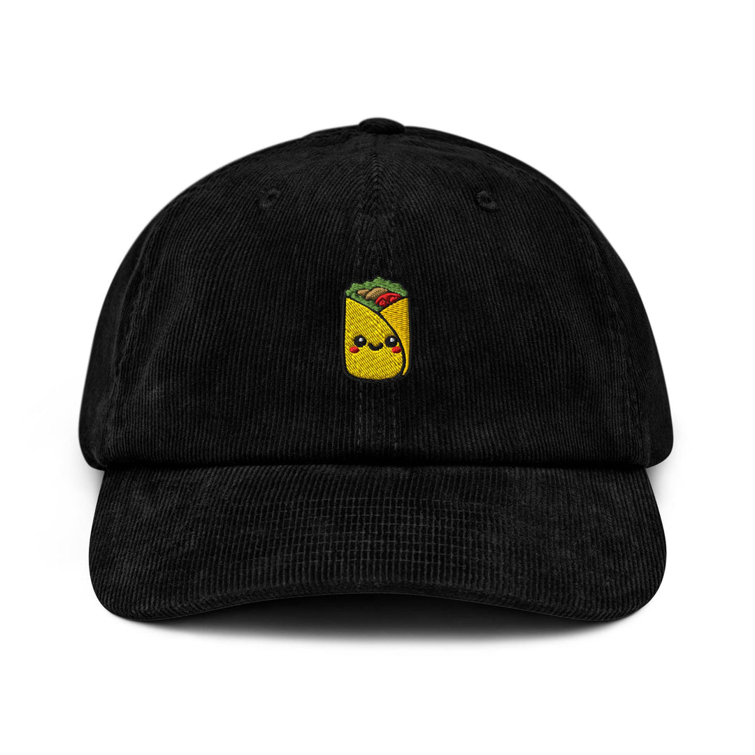 Cute Deli Wrap Embroidered Cotton Corduroy Hat: Adjustable Fit