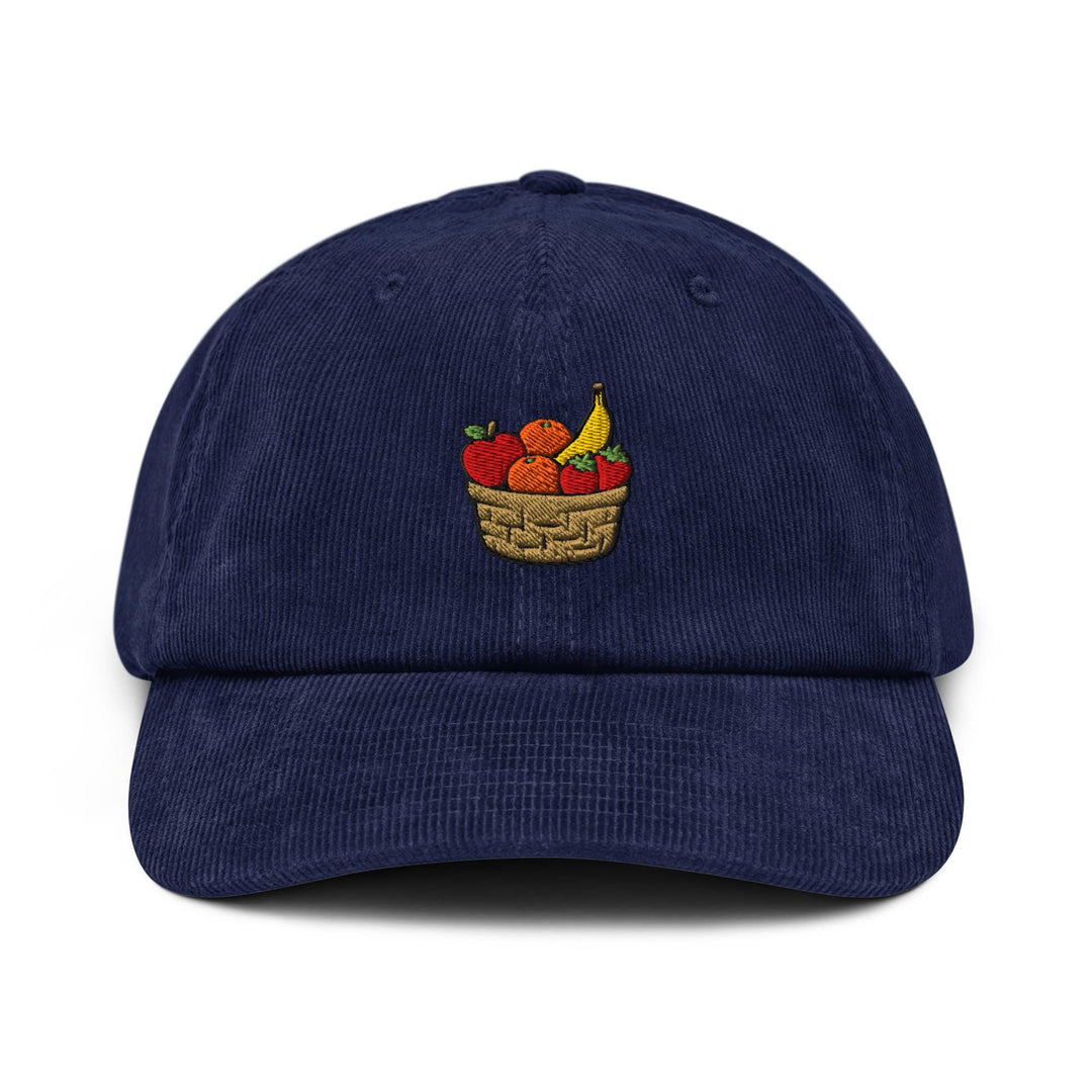 Fresh Fruit Basket Embroidered Cotton Corduroy Hat: Adjustable Fit