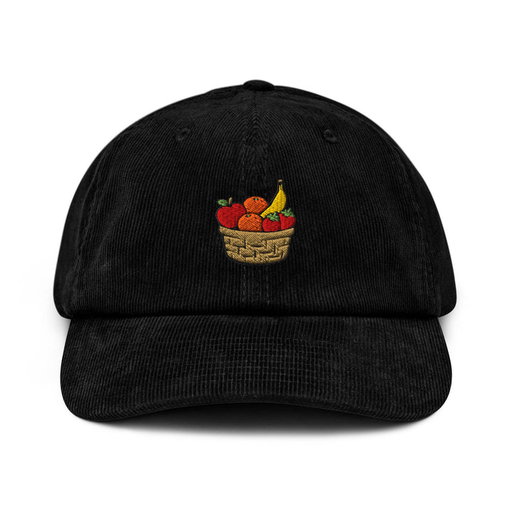 Fresh Fruit Basket Embroidered Cotton Corduroy Hat: Adjustable Fit
